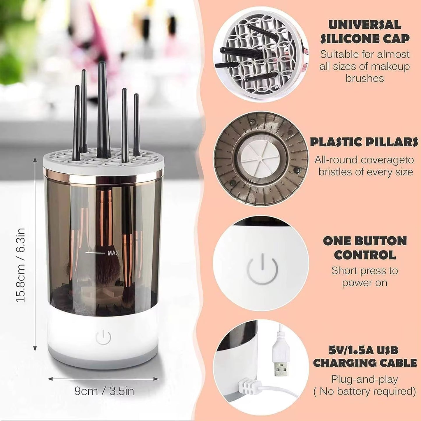 Portable automatic makeup brush cleaner machine
