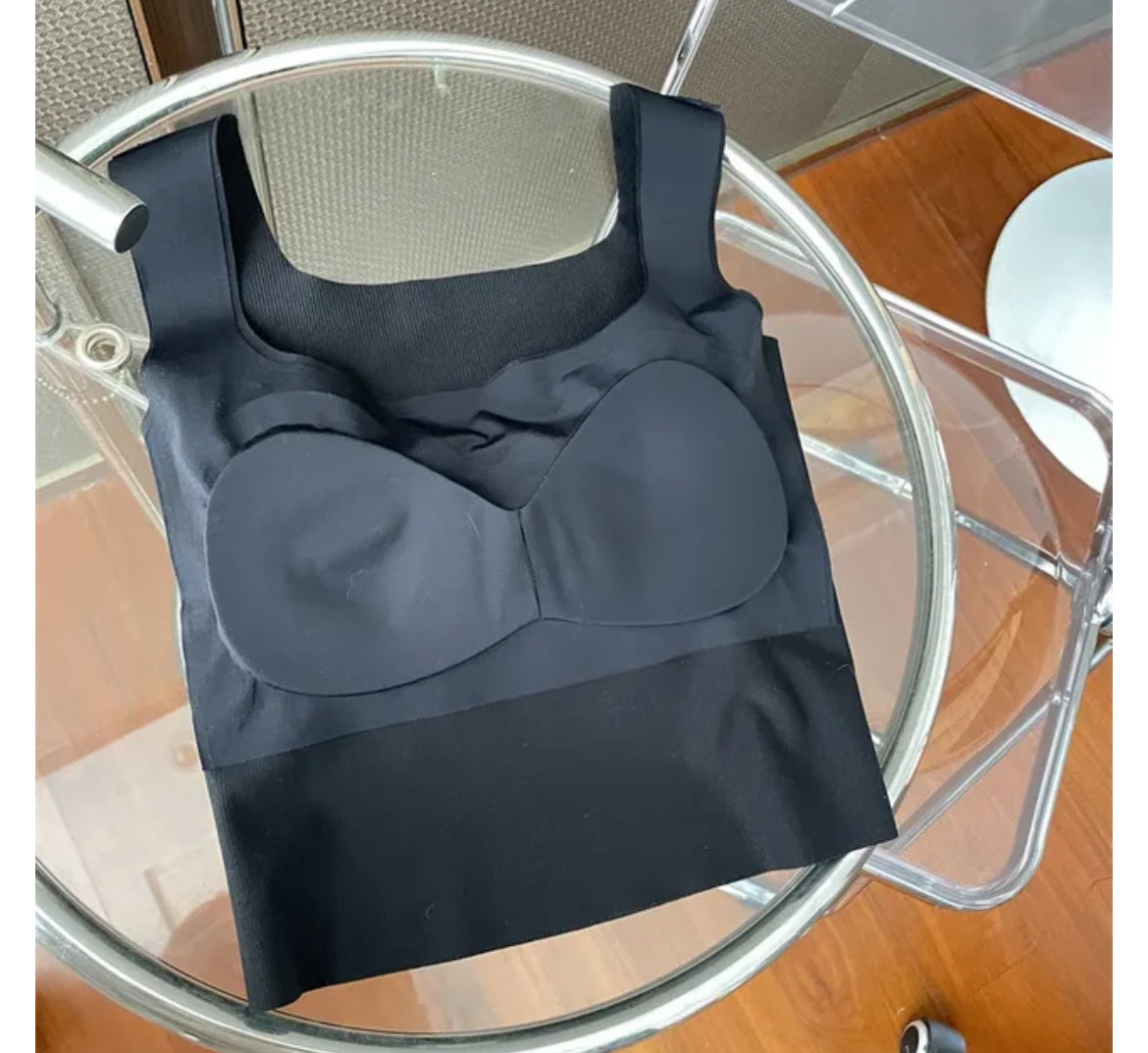 Wide Shoulder Camisole Square Neck Beautiful Back Threaded Vest Women's Seamless One-piece Fixed Cup Casual Solid Tops