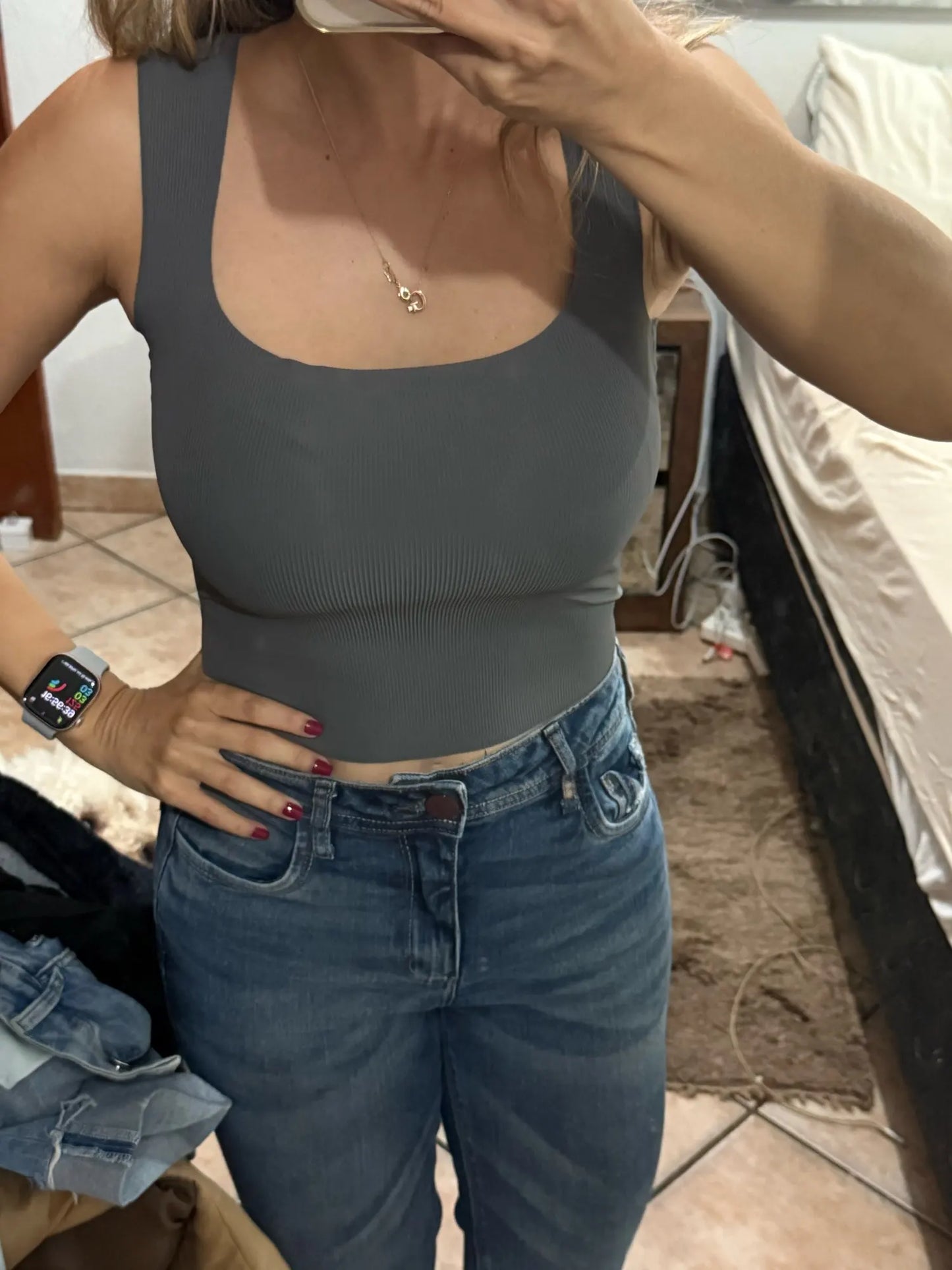 Wide Shoulder Camisole Square Neck Beautiful Back Threaded Vest Women's Seamless One-piece Fixed Cup Casual Solid Tops