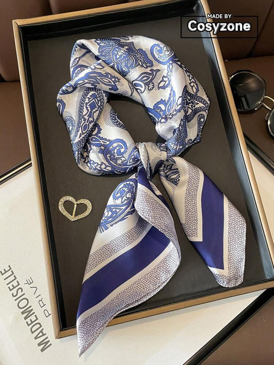 Blue and white paisley print square Bandana for women