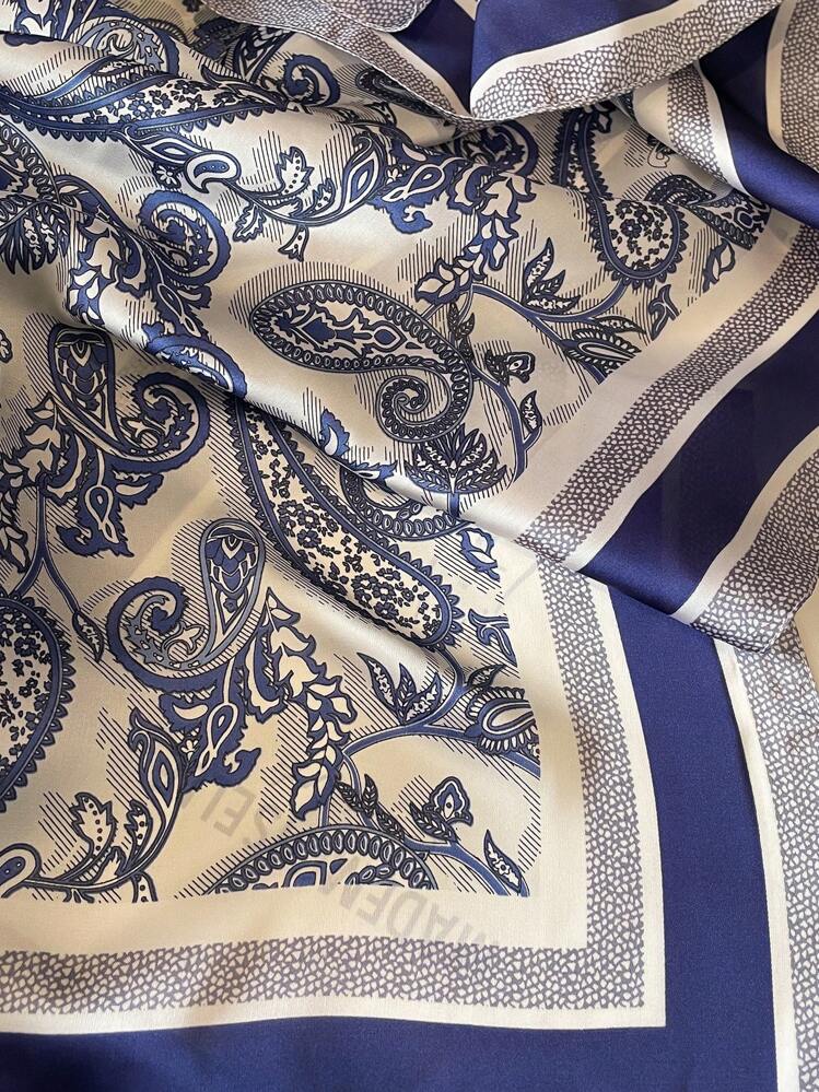 Blue and white paisley print square Bandana for women